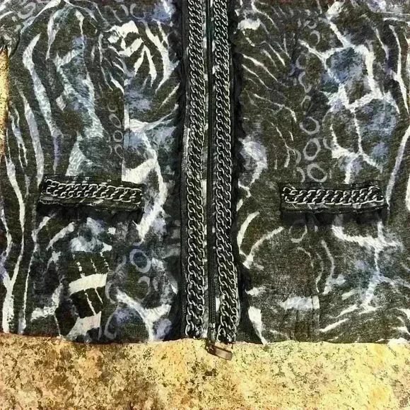 Alberto Makali Womens Zip Up Sweater With Lace Trim Size Medium Accent Chains - Picture 8 of 13